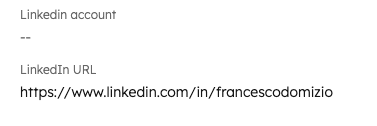 HubSpot contact showing LinkedIn account and LinkedIn URL fields